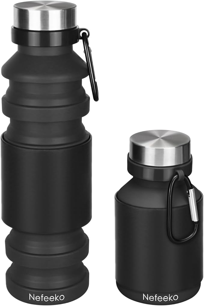 Nefeeko Collapsible Water Bottle, Reuseable BPA Free Silicone Foldable Water