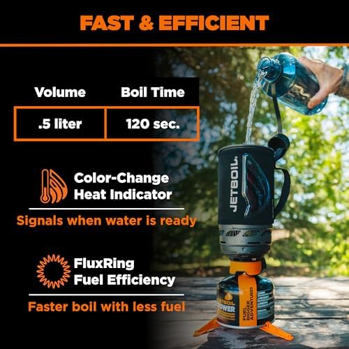Jetboil Flash Java Portable Fast Boil Stove and Coffee Press for Camping and Backpacking, 1-Step Auto Ignition, Propane/Isobutane Burner