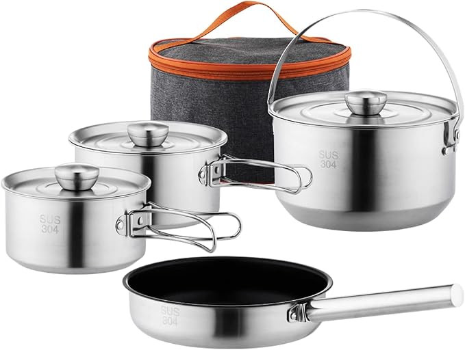 304 Stainless Steel Camping Cookware Set, Pots and Pans