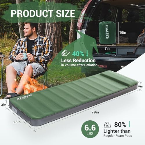 Elegear Air & Foam Self Inflating Sleeping Pad 4" Built-in Electric Pump