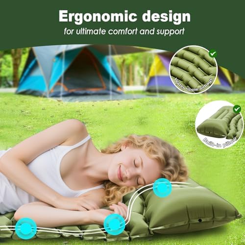 Ultralight Camping Sleeping Pad with Pillow & Built-in Foot Pump