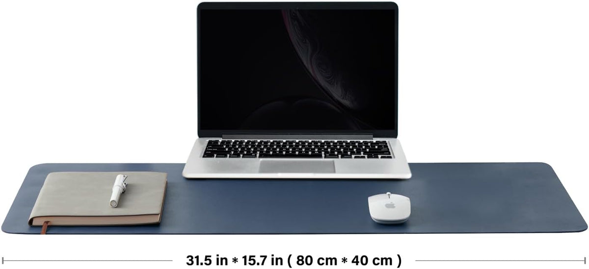 Leather Desk Mat - Non-Slip PU Desk Pad for Office and Home - Desk Organization and Accessories - Ideal for Large Mouse Pad and Desk Mats on Top of Desks (Dark Blue,31.5"x 15.7")