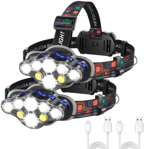 MIOISY Led Headlamp Rechargeable 2 Pack, Super Bright Headlight Flashlight