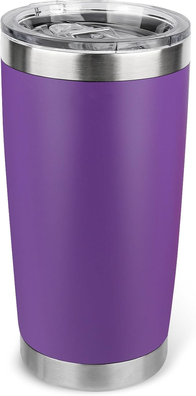 20oz Stainless Steel Tumbler with Lid, Travel Mug - Double Wall Vacuum Powder Coated Cup - Purple, 1 Pack