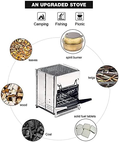 REDCAMP Wood Burning Folding Camp Stove Stainless Steel Grid, Portable Collapsible Backpacking Stove Survival Rocket Stove for Hiking Outdoor Tent Camping Picnic BBQ, Large