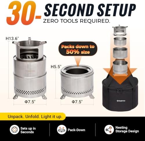 KingCamp Portable Camping Stove 304 Stainless Steel Wood Burning Stove