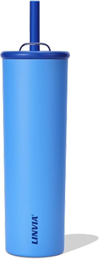 Candy Tumbler, 25 oz Insulated Stainless Steel Water Bottle, 2-in-1 Lid with Flexible Straw, BPA-Free, Cup Holder Friendly, Dishwasher Safe, Ocean Blue