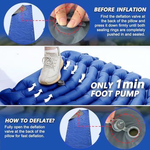 Ultralight Camping Sleeping Pad with Pillow & Built-in Foot Pump