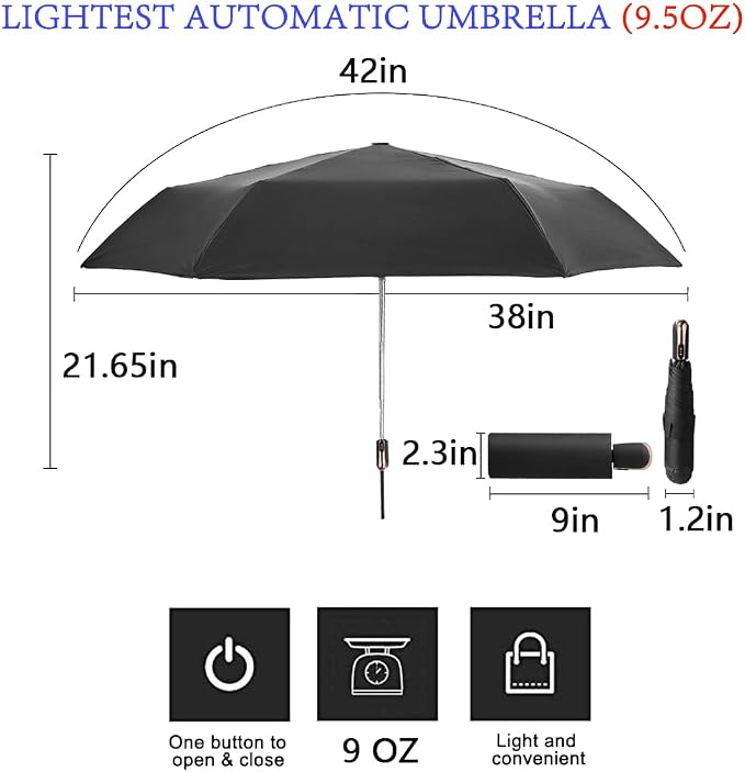 Goothdurs Mini Travel Compact Automatic Umbrella Small Lightweight Folding Rain