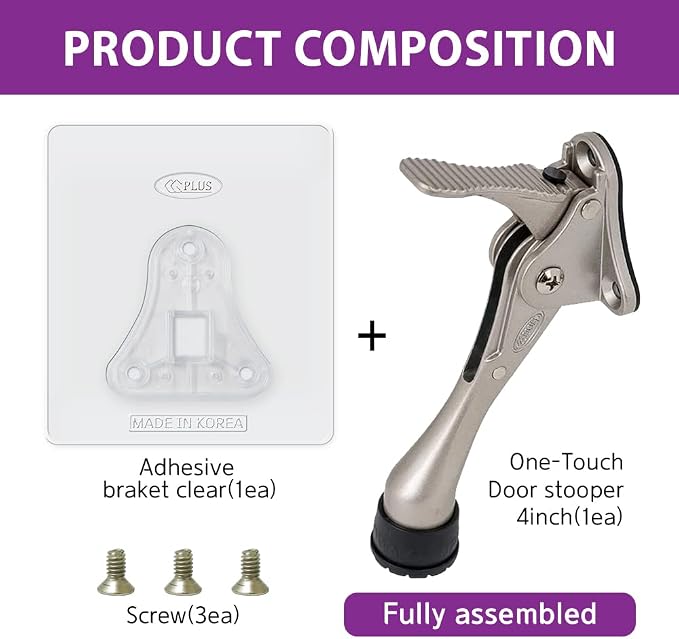 Door Stopper with Adhesive Bracket Stickers, No Drilling or Tools Needed