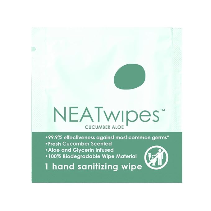 NEATwipes Hand Sanitizing Wipes | Travel Essentials | Disposable Wet Wipe &