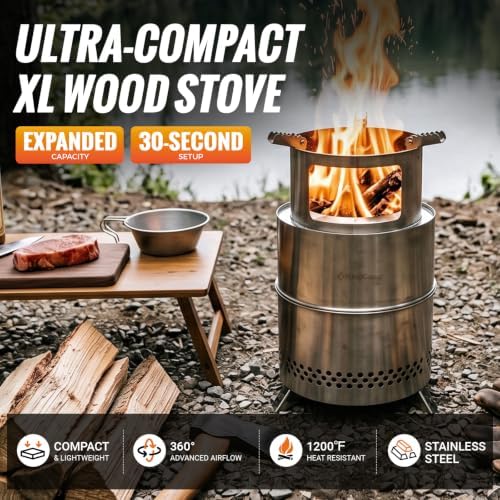 KingCamp Portable Camping Stove 304 Stainless Steel Wood Burning Stove