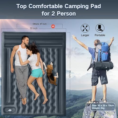 FNARMW Double Sleeping Pad Camping with Pillow & Built-in Foot Pump