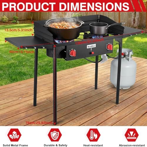 Bestfire 2 Burner Propane Stove, 150,000 BTU High Pressure Camping Burner