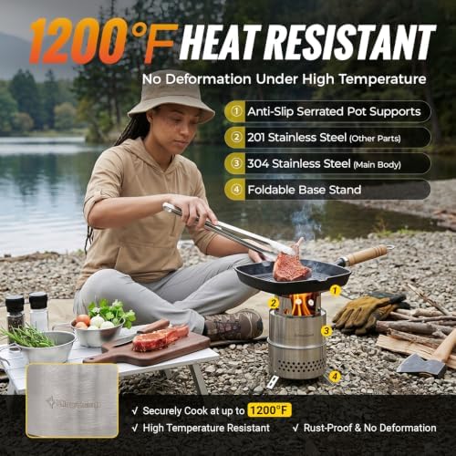 KingCamp Portable Camping Stove 304 Stainless Steel Wood Burning Stove