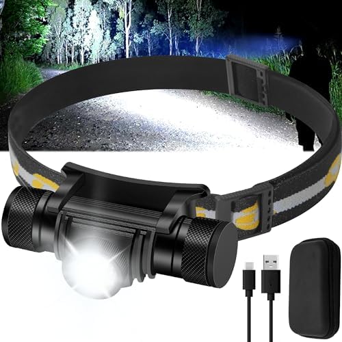 Headlamp Rechargeable, 1200 Lumen Zoomable LED Head Lamp for Adults, IP66 Waterproof Rechargeable Headlight with 9 Modes, Super Bright Head Flashlight with 2600 mAh for Outdoor Camping Hiking Running