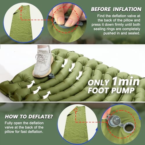 Ultralight Camping Sleeping Pad with Pillow & Built-in Foot Pump