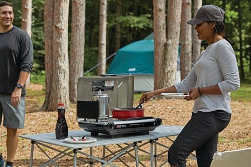 Coleman Tabletop 2-in-1 Grill & Stove with 2 Adjustable Burners, Propane Grill/Stove with Push-Button Starter, Wind Guards, Grease Tray, & 20,000 BTUs of Power for Camping, Tailgating, & More