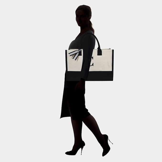 TOPDesign Embroidery Initial Canvas Tote Bag, Personalized Present Bag