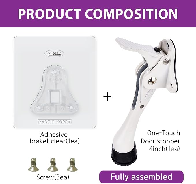 Door Stopper with Adhesive Bracket Stickers, No Drilling or Tools Needed