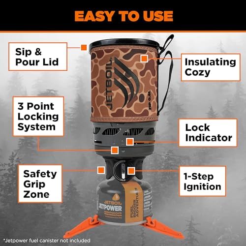 Jetboil Zip 0.8L Portable Fast Boil Stove with Easy-Turn Knob Igniter for Backpacking and Camping, Propane/Isobutane Burner