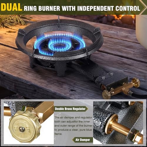 Bestfire 13" Single Propane Burner Stove, 90,000 BTU Cast Iron Portable Outdoor Burner, 0-20 PSI Adjustable Regulator & 4ft Hose, Ideal for Outdoor Wok Cooking