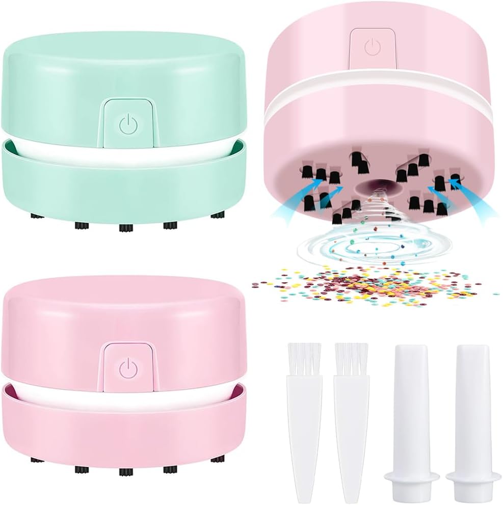 Diamond Tools, Diamond Accessories for Diamonds, Desk Vacuum Cleaner Mini, Hand-Held Vacuum Cleaner for Painting Lover (Pink+Green)