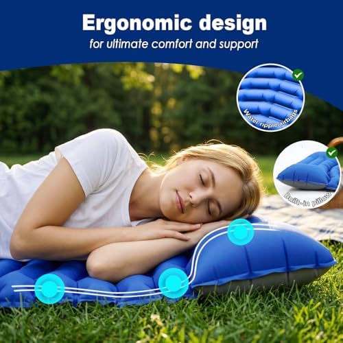 Ultralight Camping Sleeping Pad with Pillow & Built-in Foot Pump