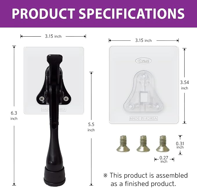 Door Stopper with Adhesive Bracket Stickers, No Drilling or Tools Needed