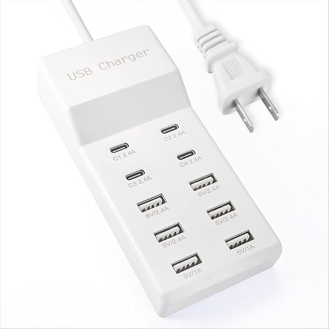 USB Charging Station, 10 Ports Family-Sized USB C Charger Block, USB Power Strip