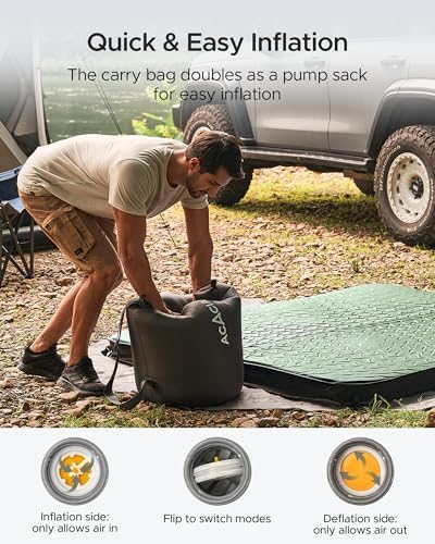 Acacia 4" Thick Self Inflating Sleeping Pad with Foam, Innovative Y-Shaped Telescopic Structure, Ultraportable Camping Air Mattress with Pump Sack, Easy Roll Up Sleep Bed for Travel Tent Car
