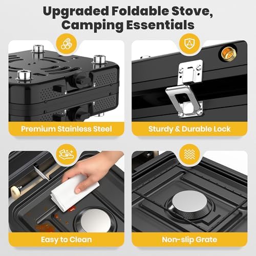 Camping Stove 2 Burner 20000 BTU, Folding Propane Stove with Carrying Bag