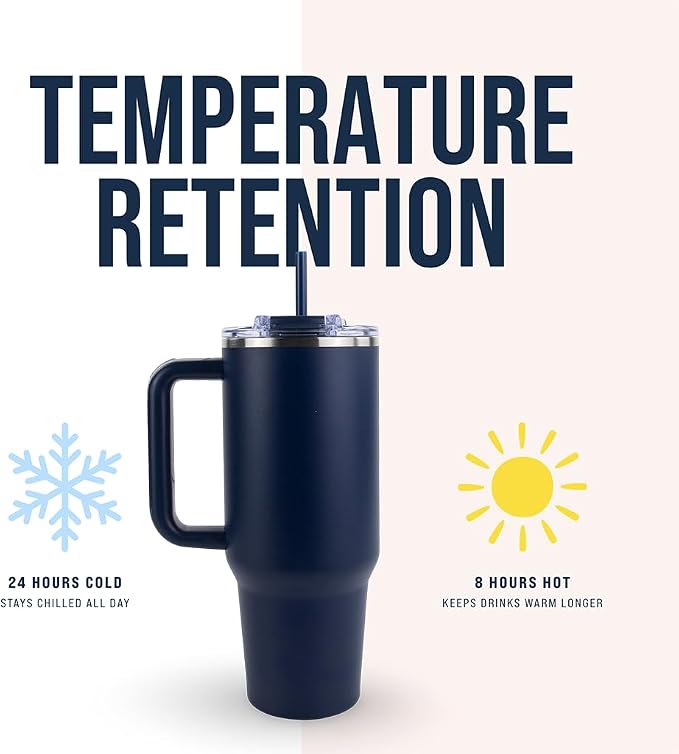 Hogg Big Swig 40 oz Tumbler with Handle and Straw - Navy Blue, 40oz Insulated Stainless Steel, Water Tumbler with Straw, Water Cup with Handle, Versatile Leak Proof Lid