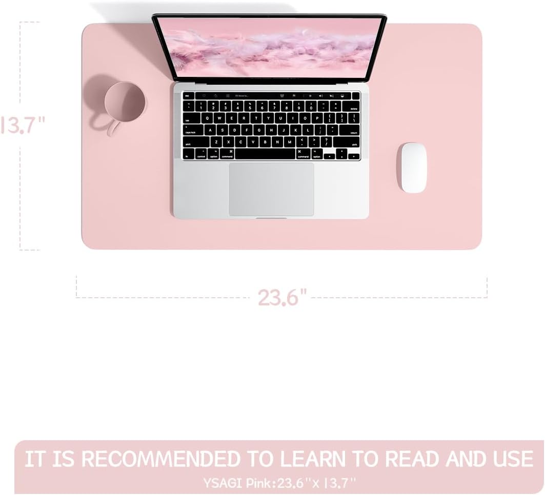 YSAGi Non-Slip Leather Desk Pad, Waterproof Laptop Computer Desk Keyboard Mat, Table Protector Blotter Mat, Large Mouse Pad for Office/Work/Home/Decor(Pink, 23.6" x 13.7")