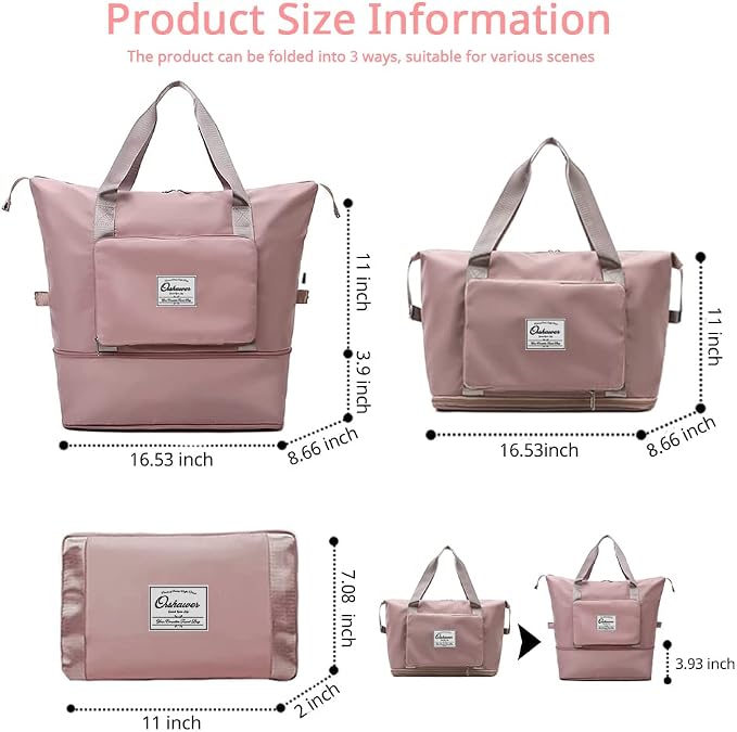 Large Capacity Foldable Travel Bag Expandable Portable Carry on Bag Dry&Wet