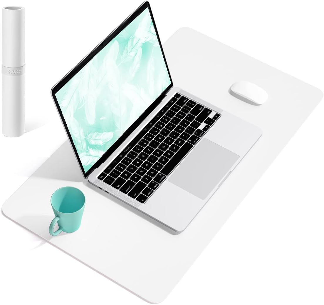 YSAGi Non-Slip Leather Desk Pad, Waterproof Laptop Computer Desk Keyboard Mat, Table Protector Blotter Mat, Large Mouse Pad for Office/Work/Home/Decor(White, 23.6" x 13.7")
