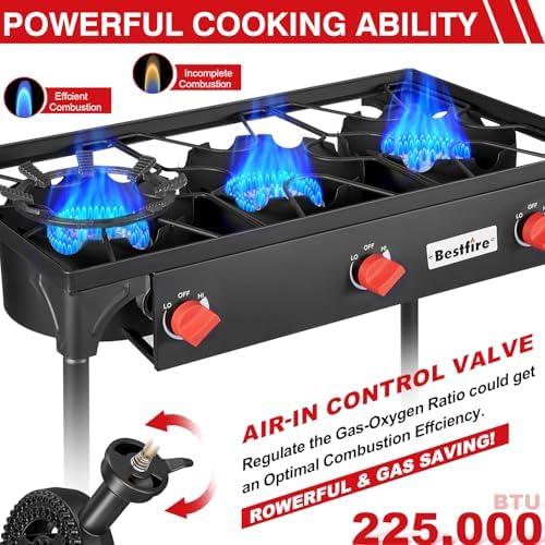 Bestfire 3 Burners Camping Stove for Cooking Outdoor, 225,000 BTU Propane