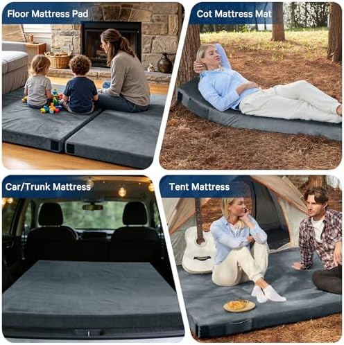 CYMULA Memory Foam Camping Mattress Pad, CertiPUR-US Sleeping Mat, Portable Roll Up Mattress for Adults, Camping Bed Pads for Sleepover, Car Bed with Travel Bag