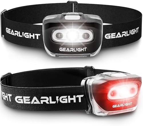LED Headlamp 2-pack Battery Powered (AAA) (Batteries Not Included) | Head Lamp for Running Hunting Camping Fishing Hiking with Red Light and Adjustable Headband - Bright Forehead Headlamp 7 Modes