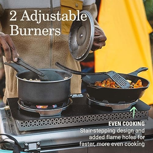 Coleman PEAK1 2-Burner Portable Camping Stove, Premium 20,000 BTUs Gas Stove with Adjustable Burners & Carry Case, Great for Camping, Tailgating, Grilling, BBQ, & More