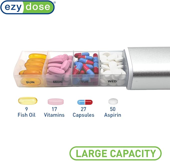 EZY DOSE Slide Pill Organizer, Stylish Medication Storage Case