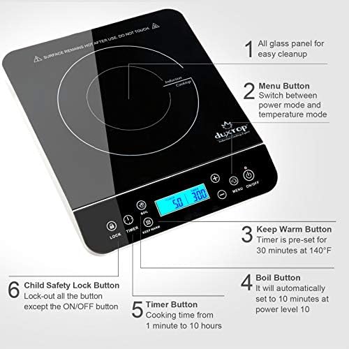 Duxtop Portable Induction Cooktop, Countertop Burner 1800W Silver 9600LS
