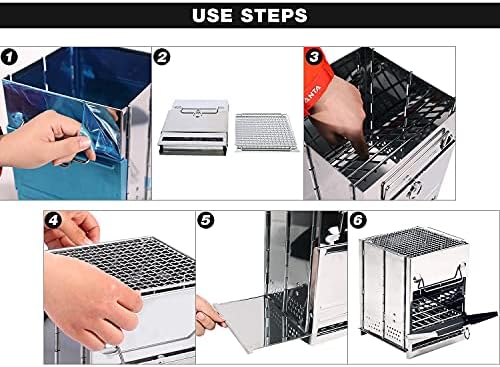 REDCAMP Wood Burning Folding Camp Stove Stainless Steel Grid, Portable Collapsible Backpacking Stove Survival Rocket Stove for Hiking Outdoor Tent Camping Picnic BBQ, Large