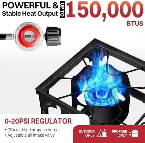 2 Burner Propane Camping Stove Outdoor|150000 BTU|Side Shelf with Cabinet