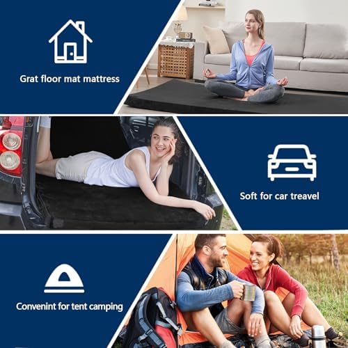 CYMULA Memory Foam Camping Mattress Pad, CertiPUR-US Sleeping Mat, Portable Roll Up Mattress for Adults, Camping Bed Pads for Sleepover, Car Bed with Travel Bag