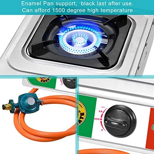 Vivicreate 10000 BTU Single Burner Propane Gas Stove Outdoor Camping Cooker Portable Stainless Steel Cooktop with Hose for BBQ Frying Boiling High BTU Estufa Portátil Fogón de Gas