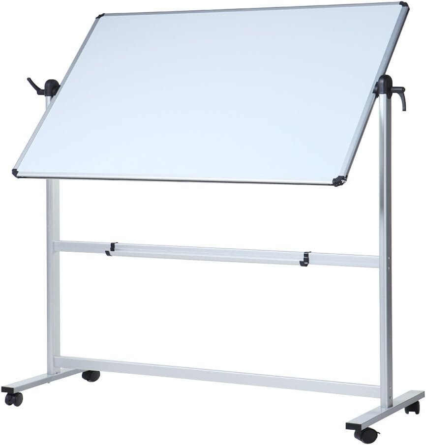 VIZ-PRO Double-Sided Magnetic Mobile Whiteboard, 60 x 48 Inches, Rolling Dry Erase Board Easel Stand on Wheels with Aluminium Frame for School Office Home 5' x 4'
