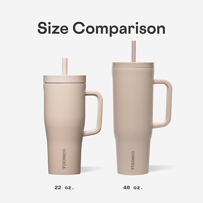 Corkcicle x Rifle Paper Co. Cruiser Insulated Tumbler with Handle & Straw - Keeps Drinks Cold 20 Hours - BPA-Free - Gift for Mom - Great for Mother's Day or Christmas - 40 oz - Curio Cream