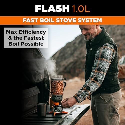 Jetboil Flash Portable Fast Boil Stove for Camping and Backpacking with 1-Step Auto Ignition, Propane/Isobutane Burner with Cooking Cup