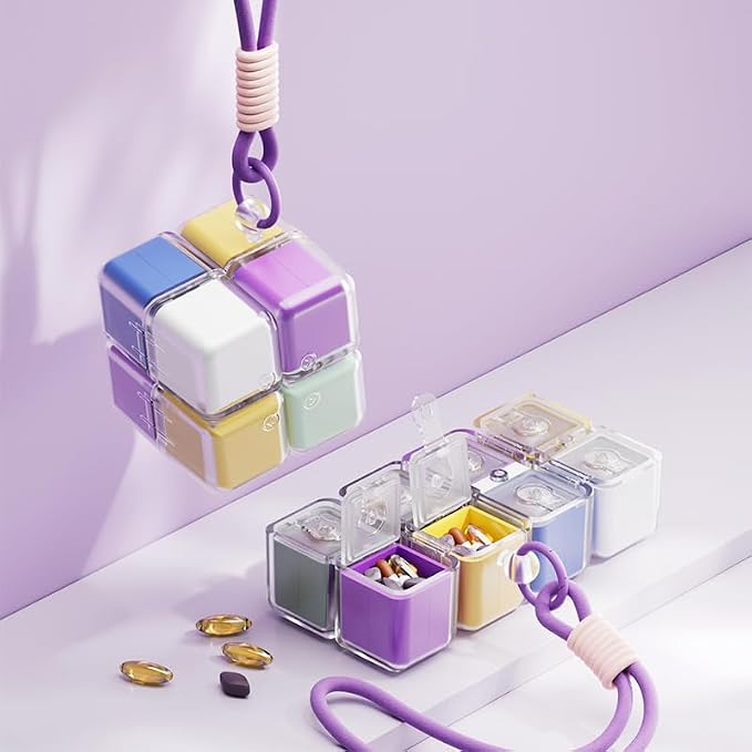 Travel Pill Organizer, Magnetic Cube Cute Pill Box, Pill Compact